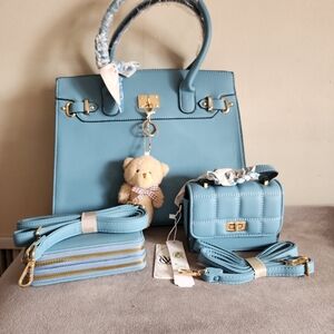 DESIGNER LOOK. NWT 3 PIECE VEGAN LEATHER TOTE, SHOULDER BAG, WALLET.